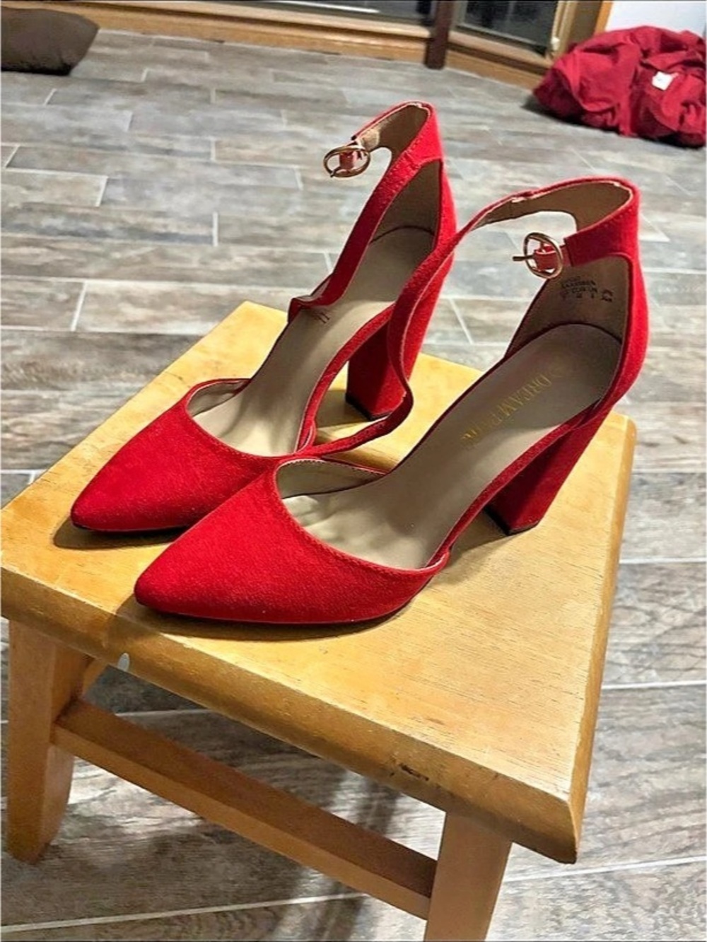 Brash Red Pointed Toe Ankle Strap Heels